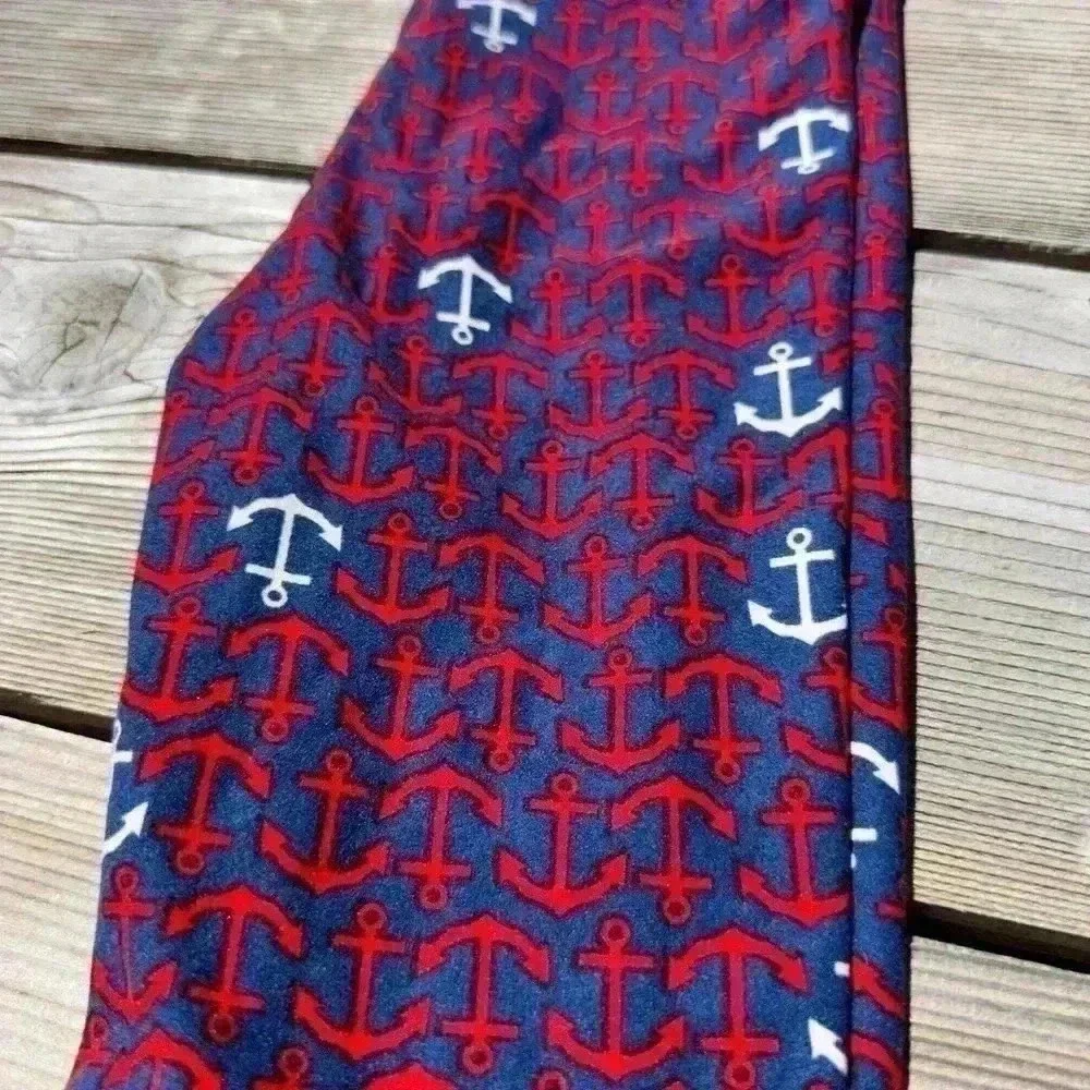 Lularoe kids L/Xl anchor leggings. Blue with red and white. Great nautical print - Picture 3 of 5